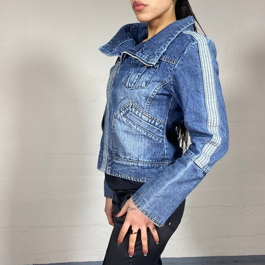 Vintage 2000's Guido Denim Short Zip Up Jacket with Maxi Collar & Big Pockets Detail (S/M)