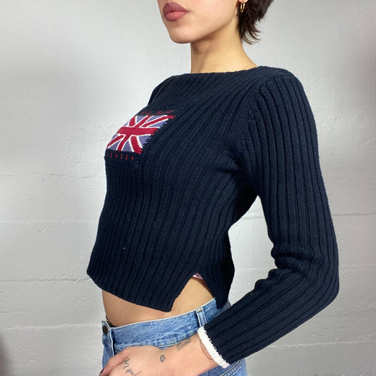 Vintage 2000's Pepe Jeans College Girl Black Knitted Pullover with Brand Print Detail (S/M)