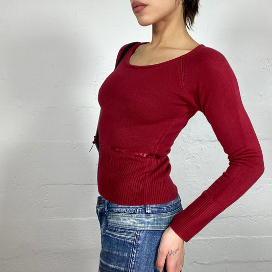 Vintage 2000's Coquette Garnet Longsleeve Maille Top with Satin Ribbon Detail (S)