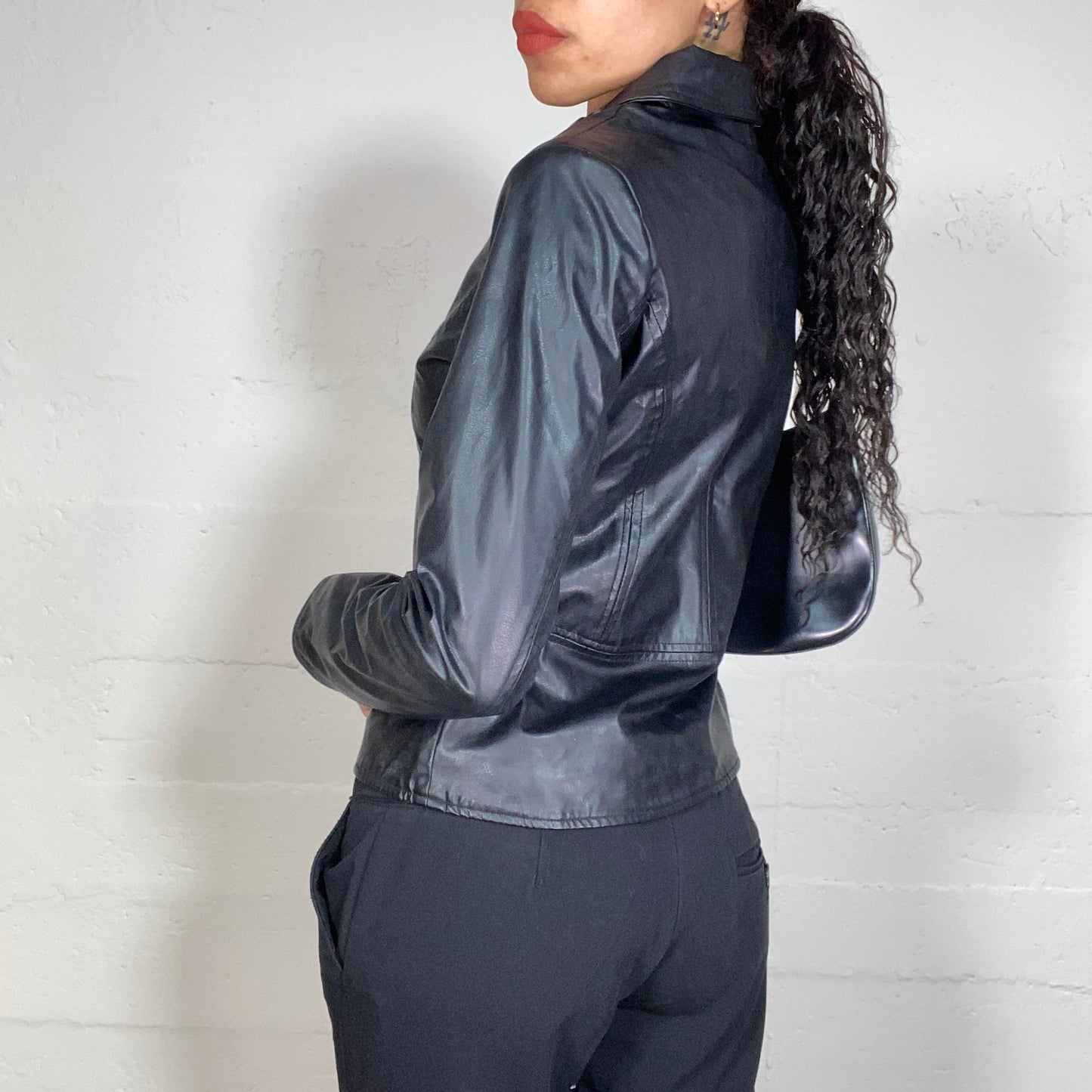 Vintage 90's Model Off Duty Black Leather Zip Up Jacket (S)