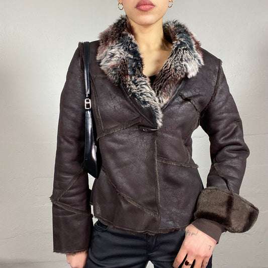 Vintage 2000's Bratz Faux Fur Brown Short Coat with Fluffy Collar Trim Detail (S/M)