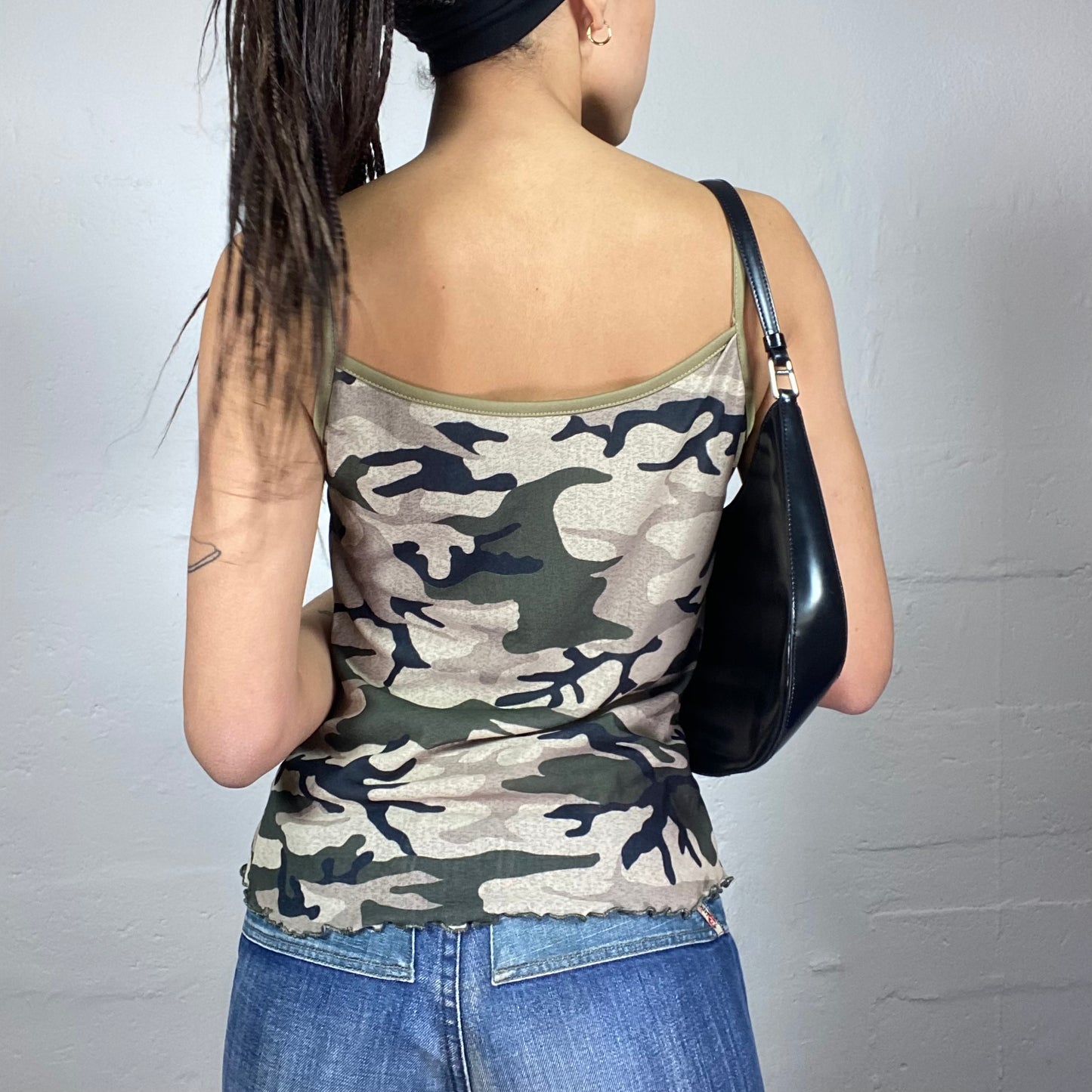Vintage 2000's Downtown Girl Khaki Camo Print Top (M)