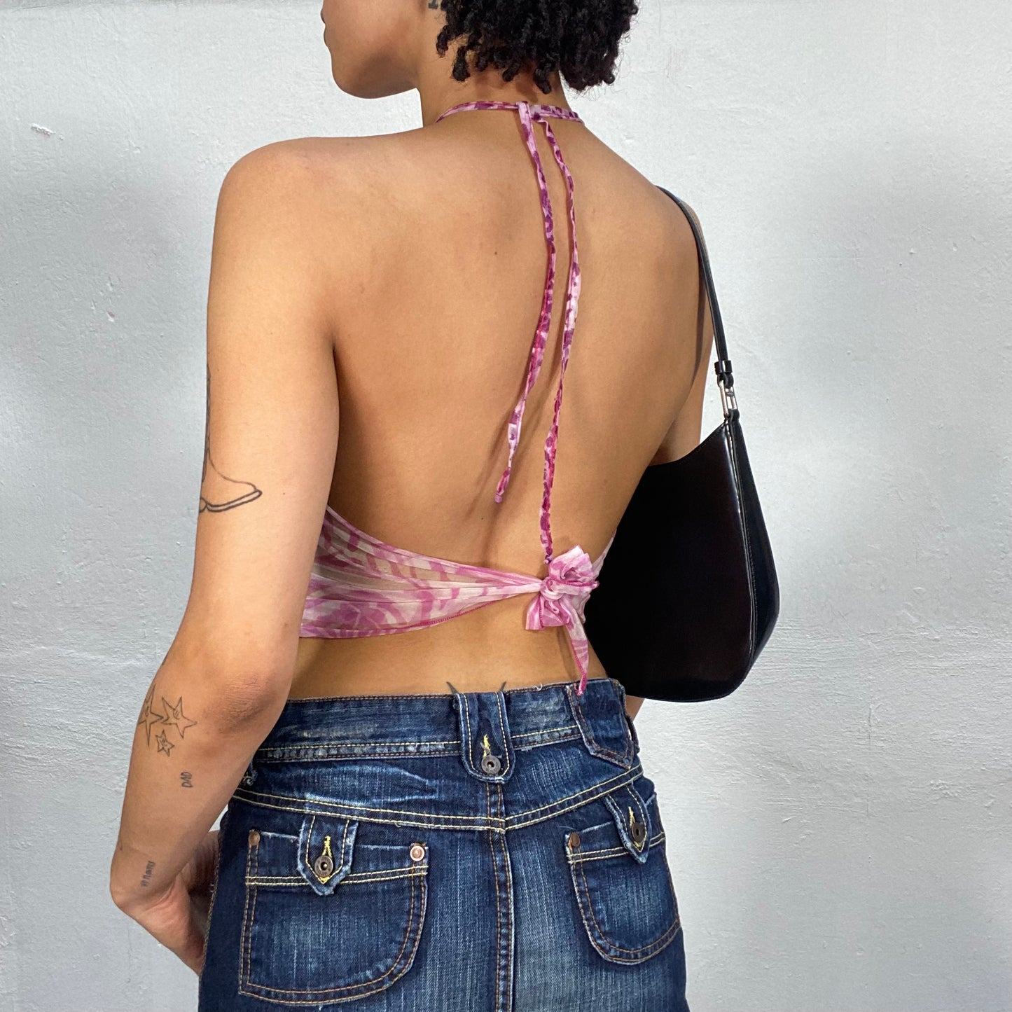 Vintage 2000's Festival Pink Leo and Zebra Print Backless Crop Top (S)