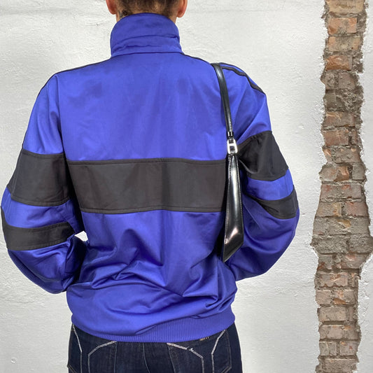 Vintage 2000's Adidas Dark Blue Zip Up Sweater with Black Stripe (S/M)