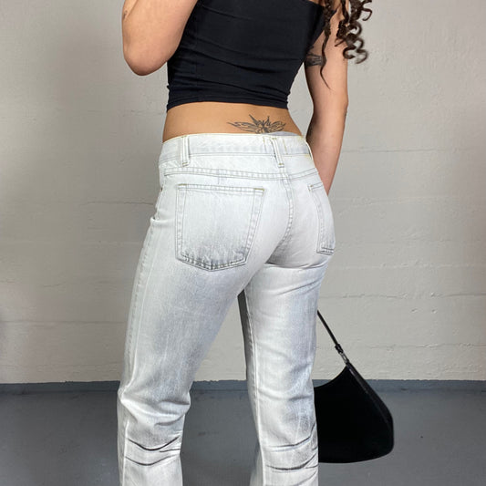 Vintage 2000's Downtown Girl White Low Waist Pants with Denim Washed Out Detail (S)