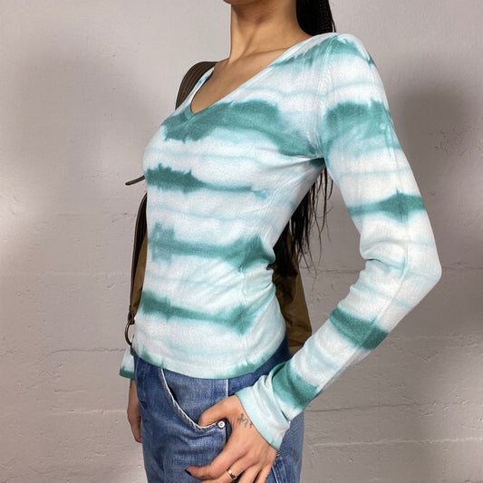 Vintage 2000's College Girl Green Tie Dye Longsleeve Top (S)