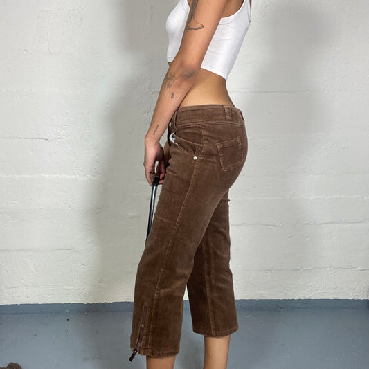 Vintage 2000's Archive Brown Straight Corduroy Capri Pants with Small Pocket Detail (S)