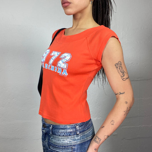 Vintage 2000's Downtown Girl Orange Top with "972 Madinina" Print (S)