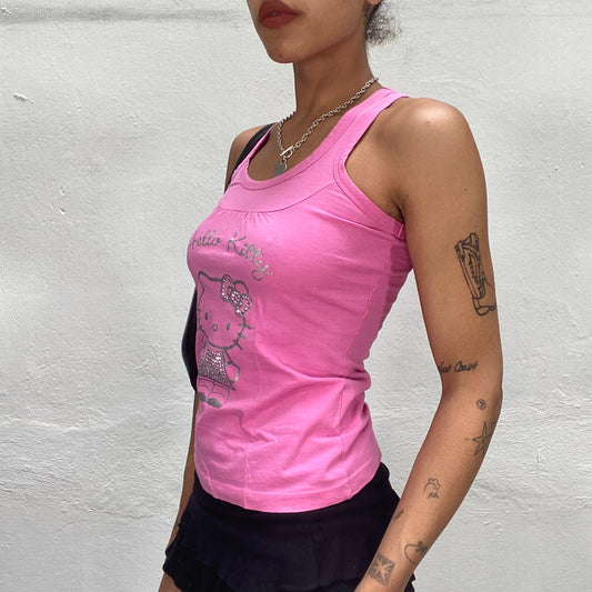 Vintage 2000's Hello Kitty Babydoll Pink Top with Rhinestone Detail (S)
