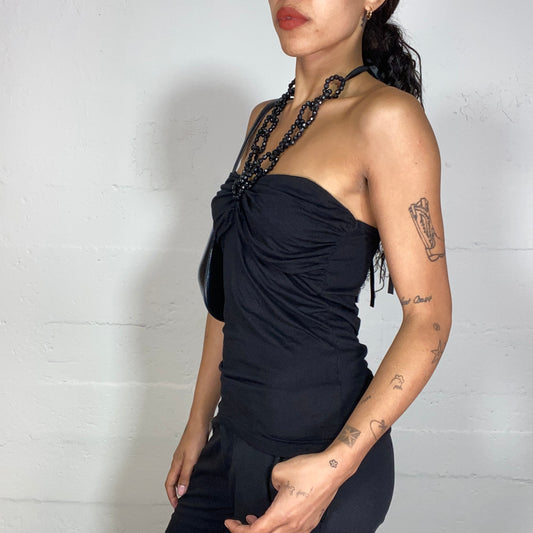 Vintage 2000's Morgan Clubwear Black Neckholder Top with Sparkling Chain Detail (S/M)