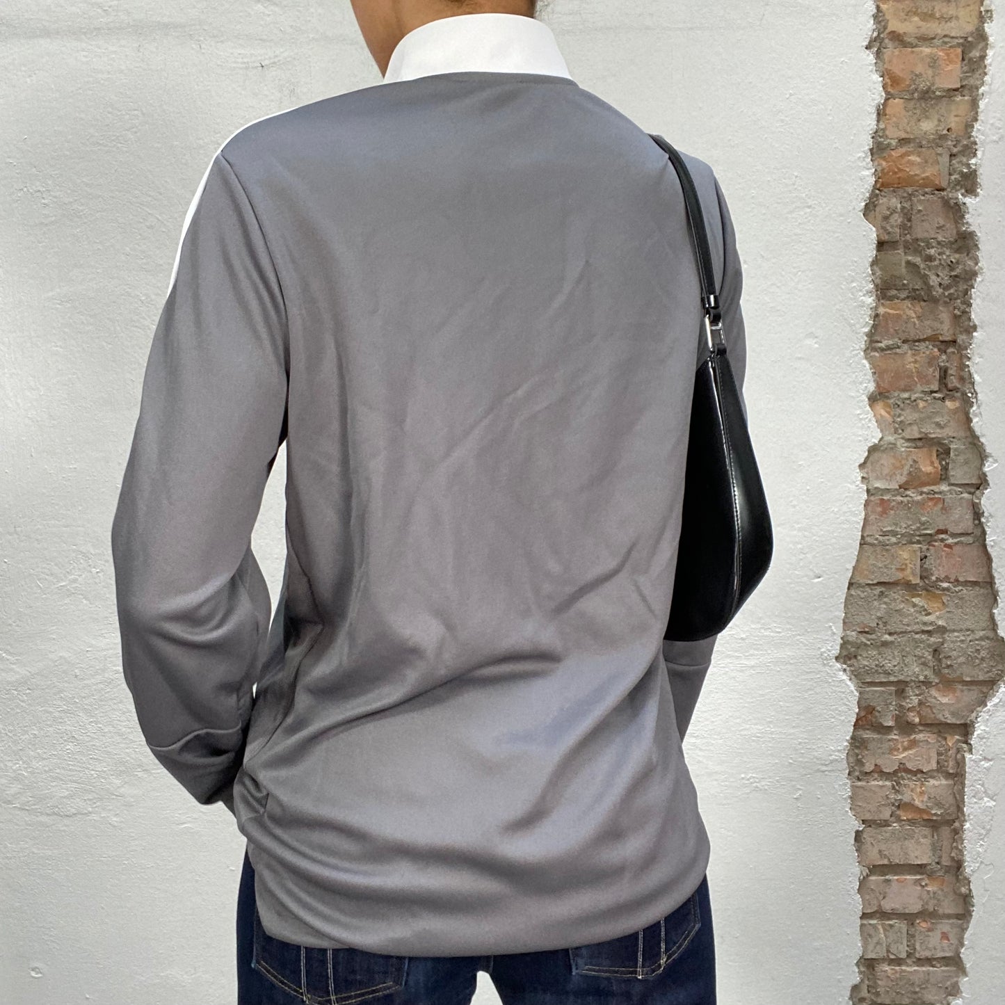 Vintage 2000's Adidas Grey Quarter Zip Up Sweater with '64' Print (S/M)