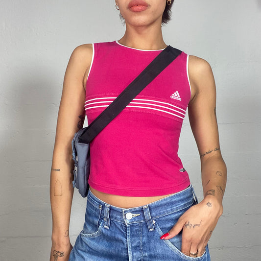 Vintage 2000's Adidas Sporty Strawberry Pink Top with White Brand Trim Detail (S)