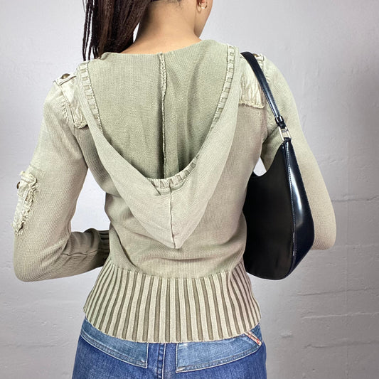 Vintage 2000's College Girl Green Knitted Pullover with Hood Back Detail (S/M)