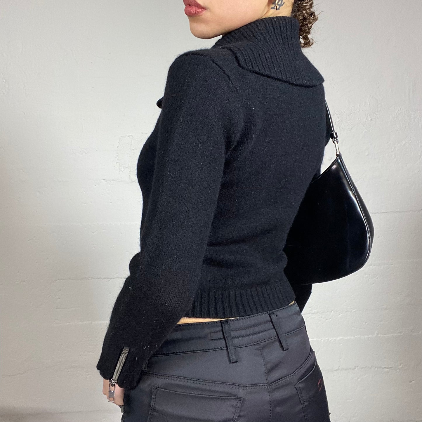 Vintage 2000's Pepe Jeans Downtown Girl Black Crossed Zip Up Knitted Jacket (S)