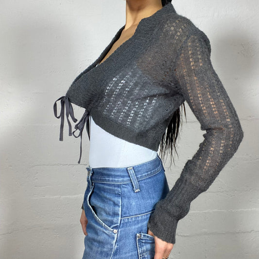 Vintage 2000's Archive Grey Knit Bolero with Fringes Detail (M)