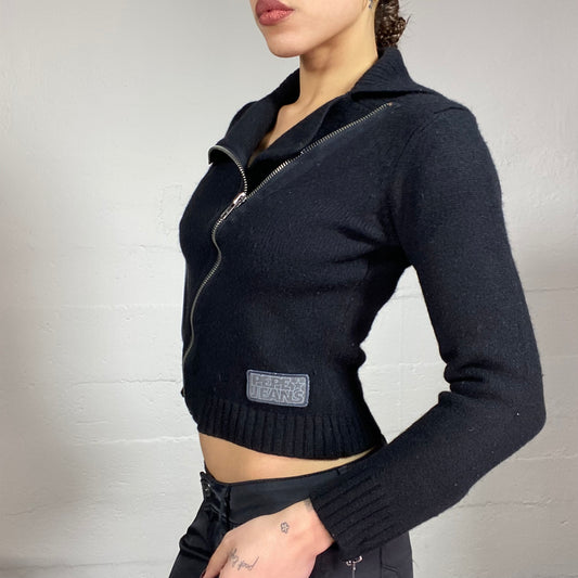 Vintage 2000's Pepe Jeans Downtown Girl Black Crossed Zip Up Knitted Jacket (S)
