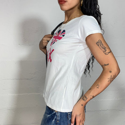 Vintage 2000's Downtown Girl White Top with "I <3 Love UK" Print (S/M)