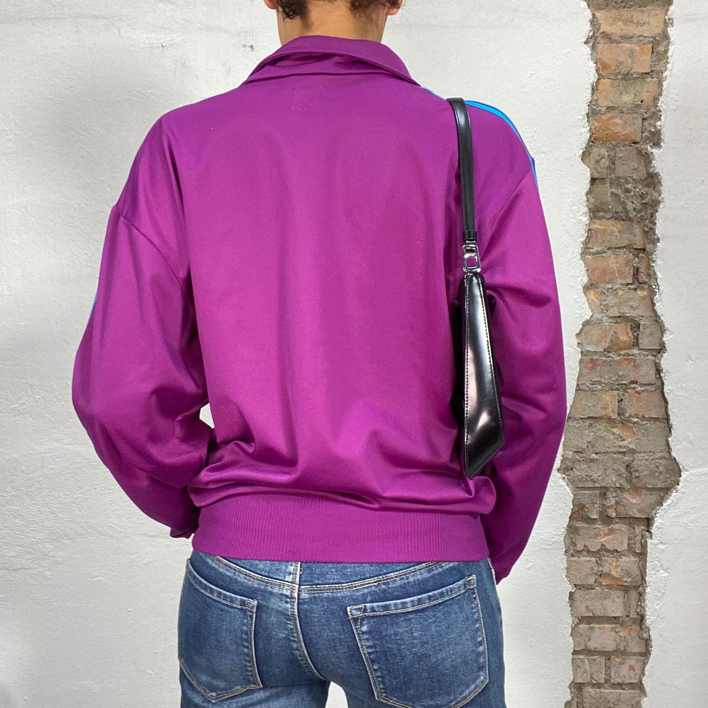 Vintage 2000's Adidas Purple Zip Up Sweater with Turquoise Stripes (M/L)