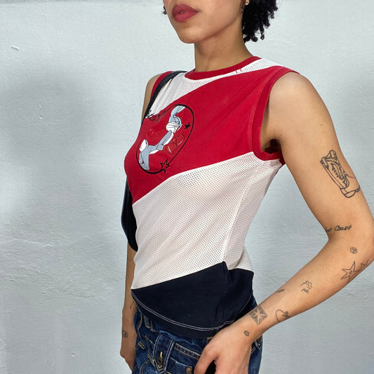 Vintage 2000's Sporty Red and White Mesh Box Bunny Tank Top (S)