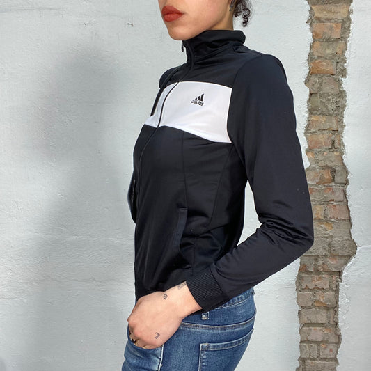 Vintage 2000's Adidas Black and White Zip Up Sweater (XS)