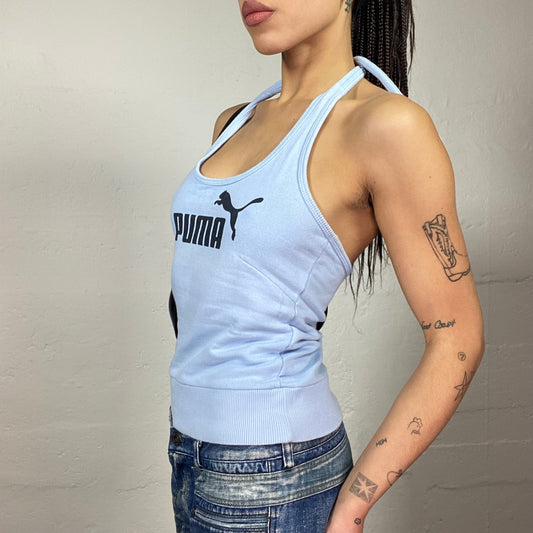 Vintage 2000's Puma College Girl Baby Blue Neckholder Top with Brand Name Print (S)