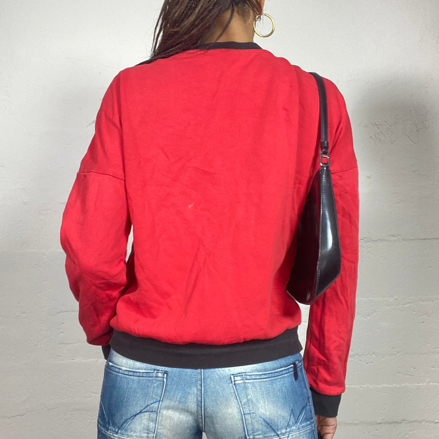 Vintage 2000's Ferrari Sporty Red Zip Up Sweater with Black Trim Detail (M)