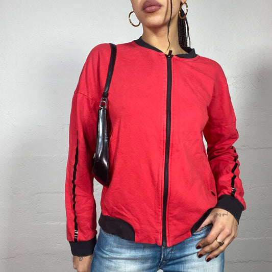 Vintage 2000's Ferrari Sporty Red Zip Up Sweater with Black Trim Detail (M)