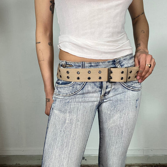 Vintage 2000's Skater Beige Double Row Belt with Eyelets