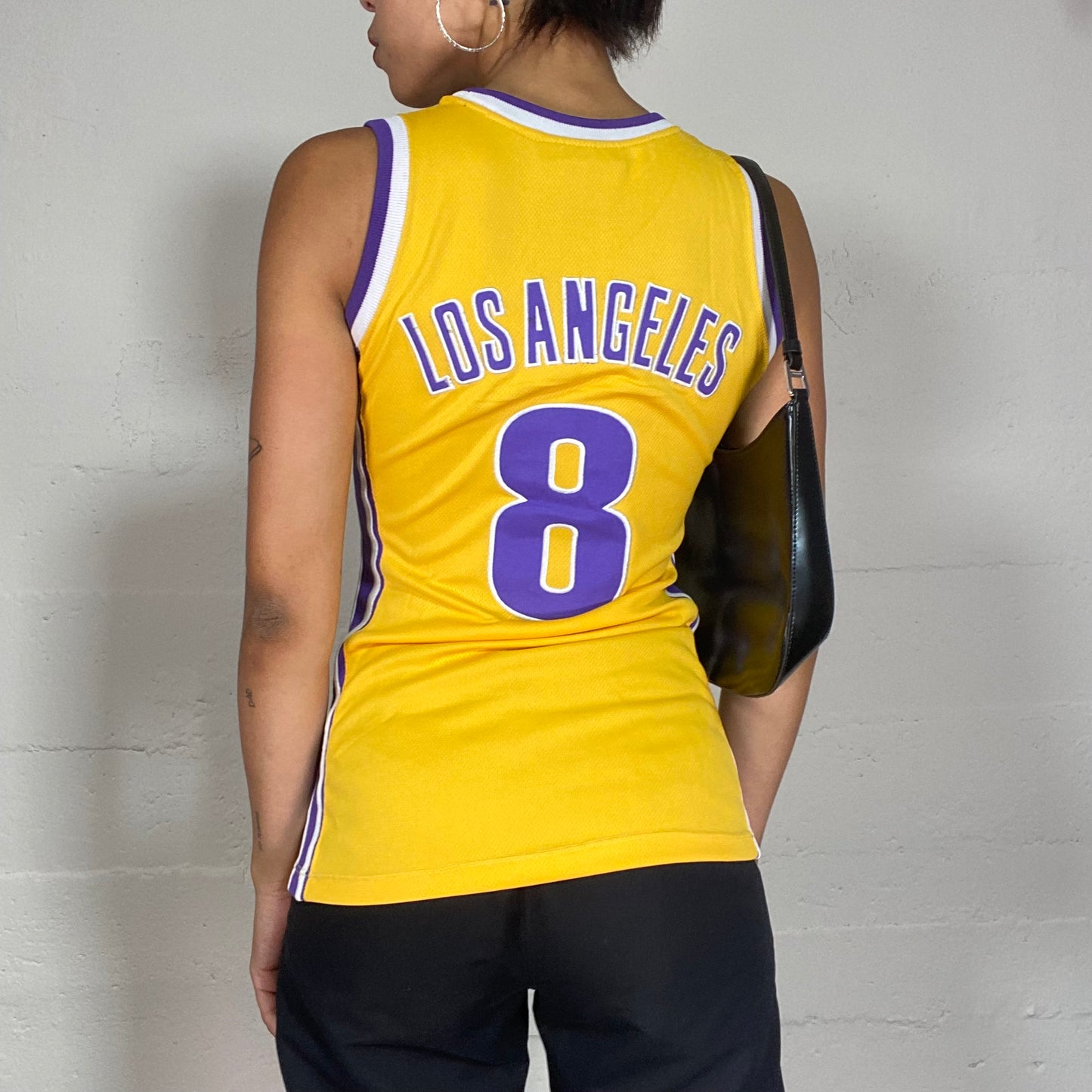 Vintage 2000's Sporty Basketball Yellow Top with "Los Angeles" Purple Print (XS)