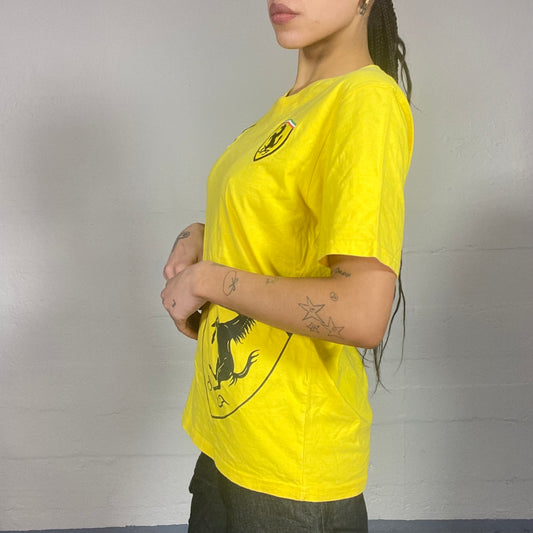 Vintage 2000's Puma Ferrari Sporty Yellow Oversized Tee with Brand Print (M)