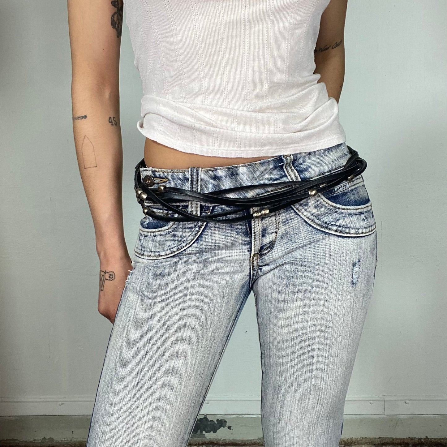 Vintage 2000's Gothic Leather String Belt with Silver Hardware