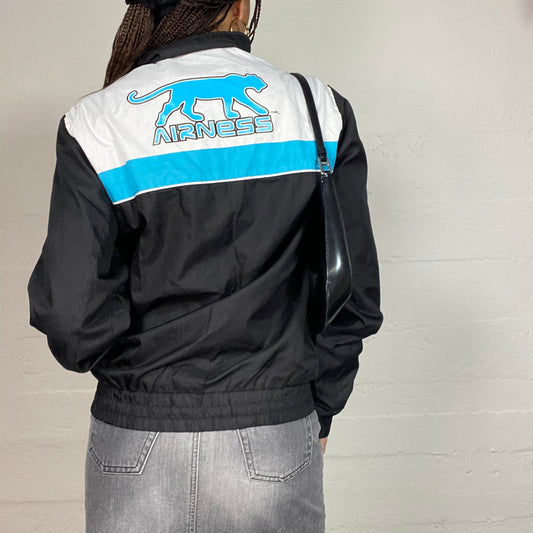 Vintage 2000's Airness Sporty Black and Blue Zip Up Oversized Track Jacket with Back Logo Print (M)