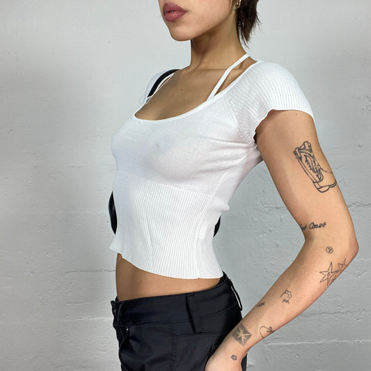 Vintage 2000's Downtown Girl White Maille Crop Top (S)
