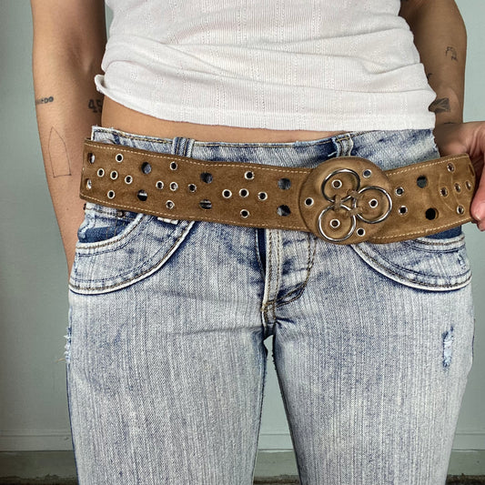 Vintage 2000's Western Brown Belt with Eyelets and Funky Buckle