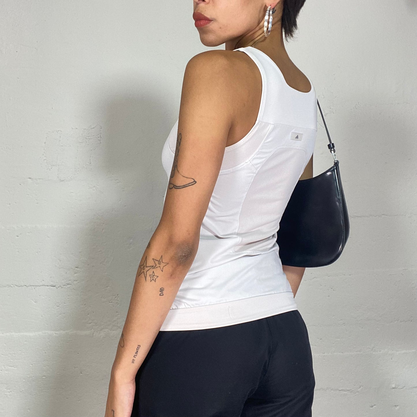 Vintage 90's Adidas Sporty White Top with Black Brand Stripes and Logo Detail (S/M)