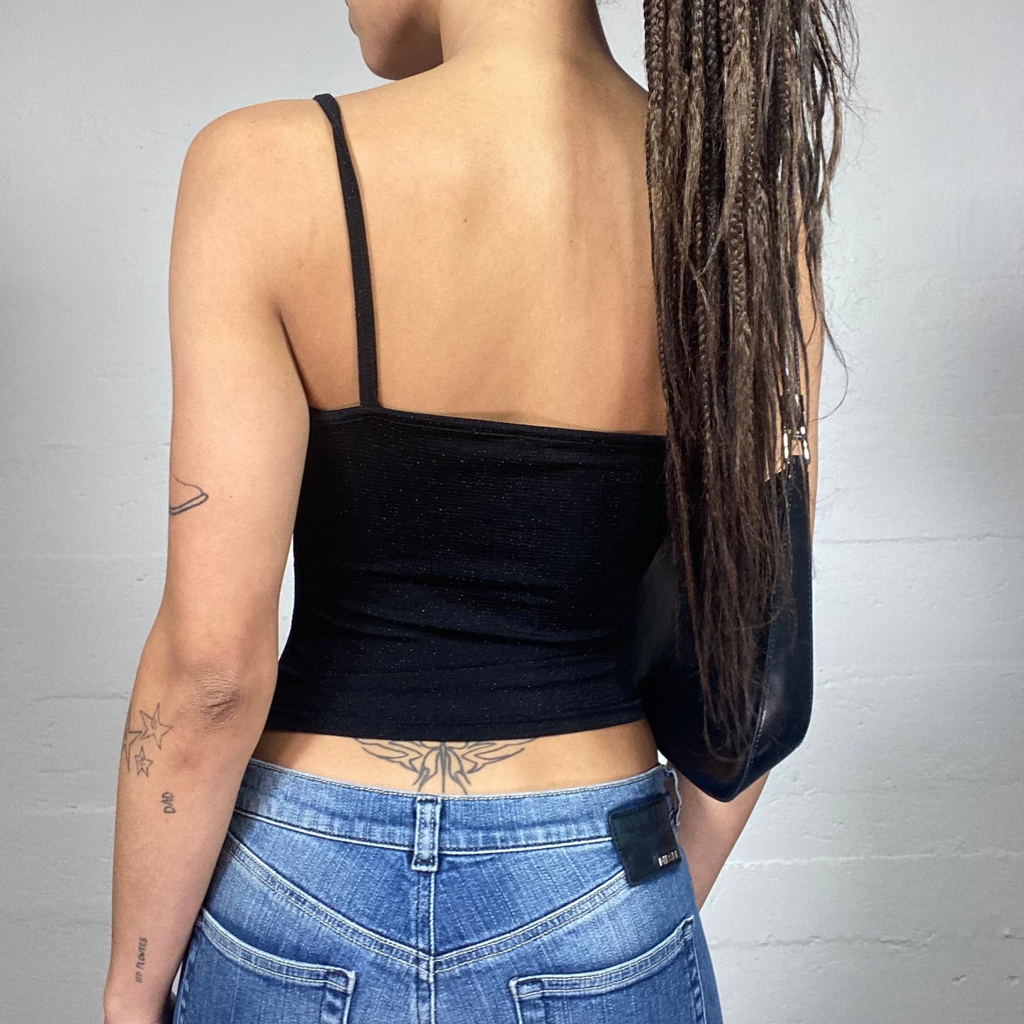 Vintage 2000's Clubwear Black Top with Lace Trim Detail (S)