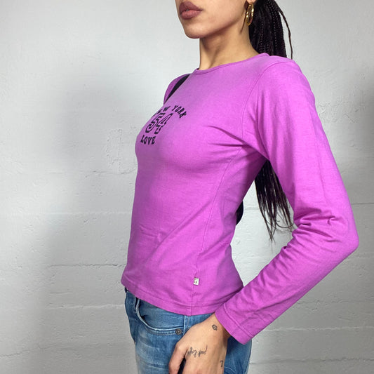 Vintage 2000's College Girl Purple Longsleeve Top with "New York 54 Love" Print (S)