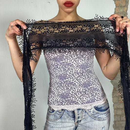 Vintage 2000's Funky Black Crochet Skinny Scarf