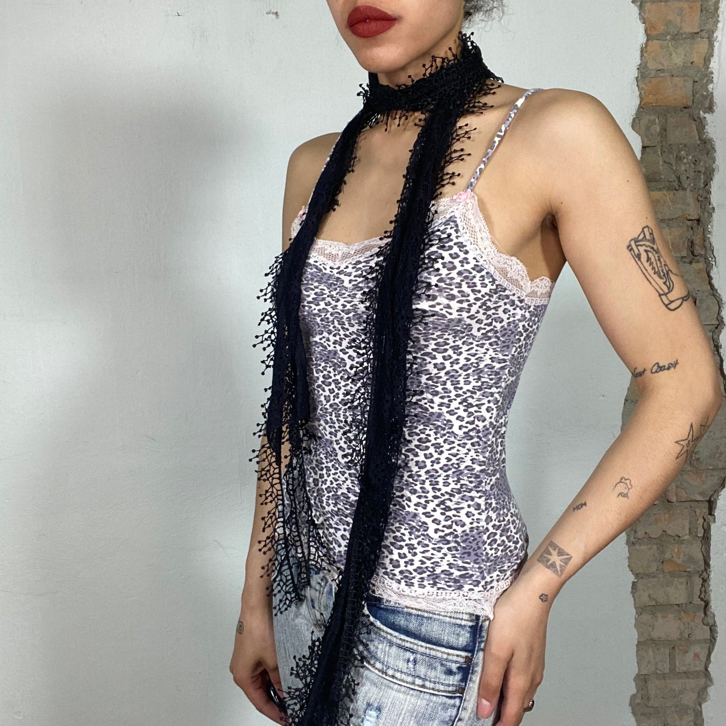 Vintage 2000's Funky Black Crochet Skinny Scarf