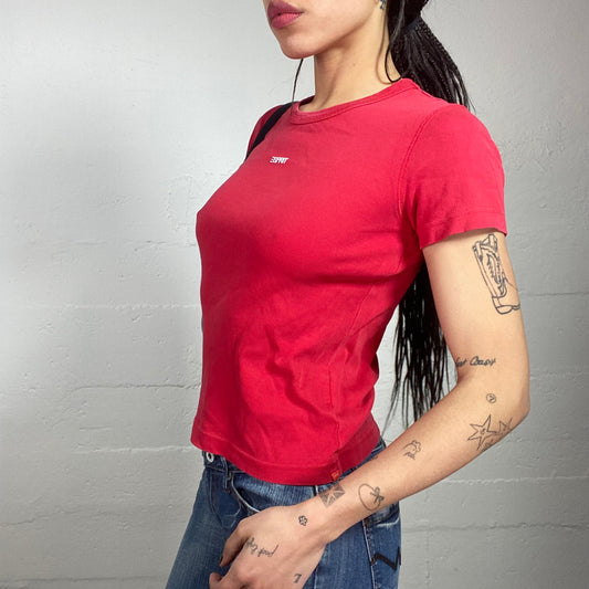 Vintage 2000's Esprit Downtown Girl Red Top with White Brand Print Detail (S/M)