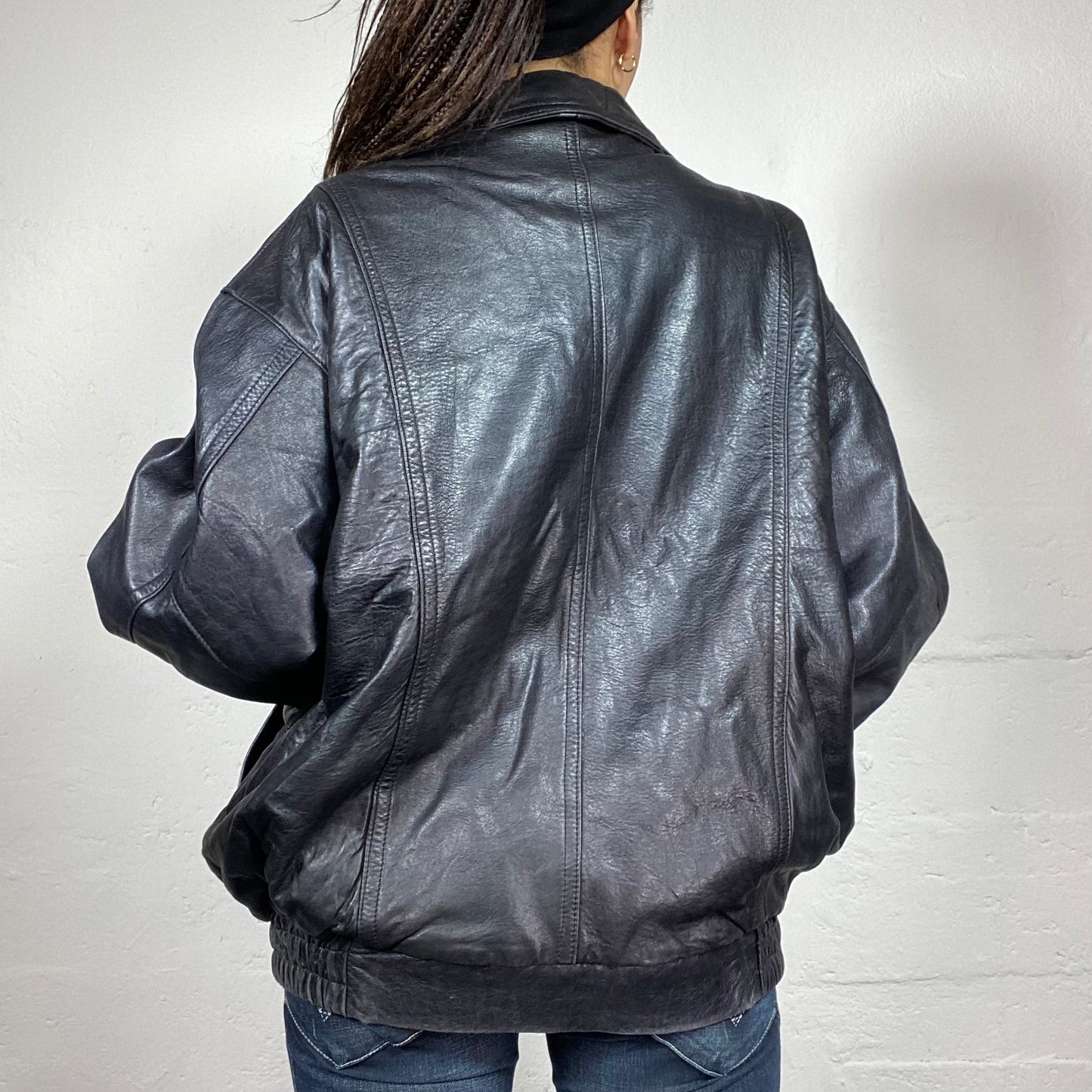 Vintage 2000's Grunge Black Leather Bomber Jacket (L)