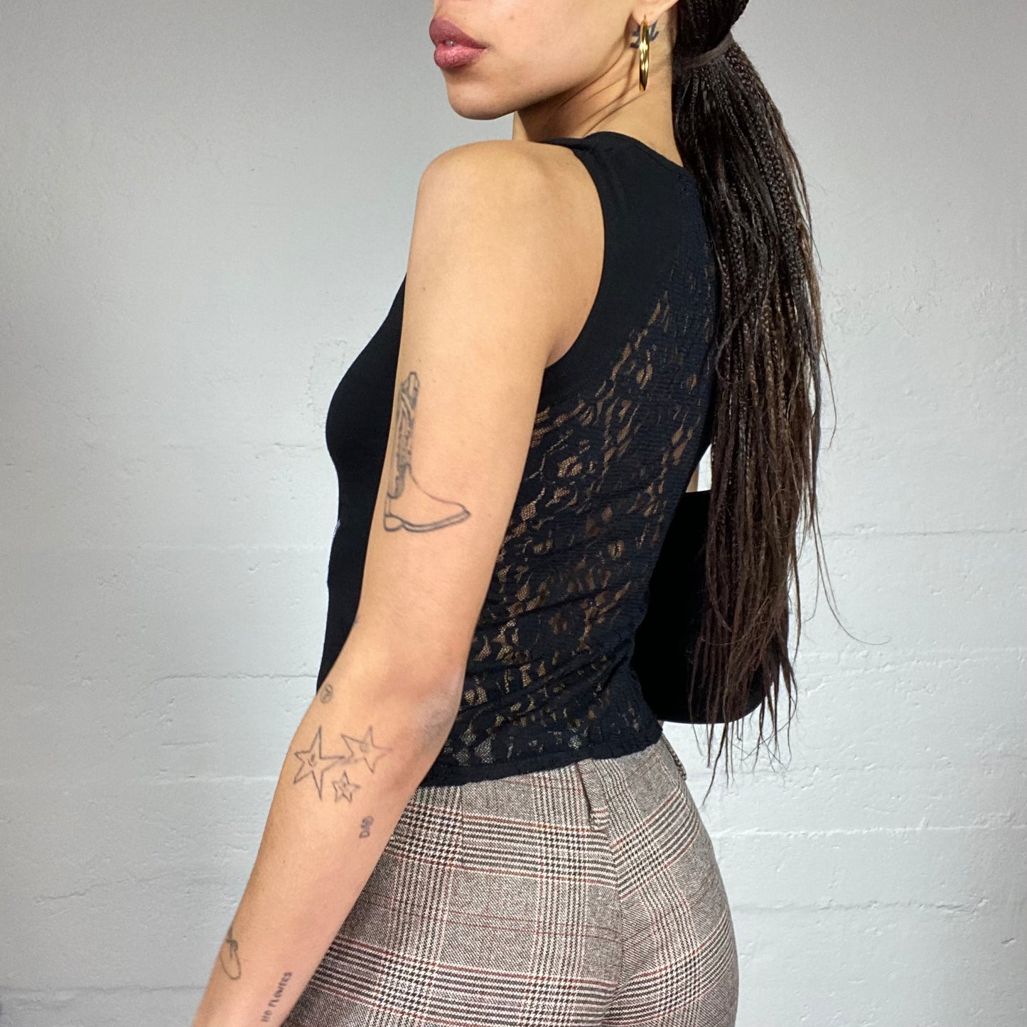 Vintage 2000's Rave Black Top with Silver Crossed Zips Detail (S)