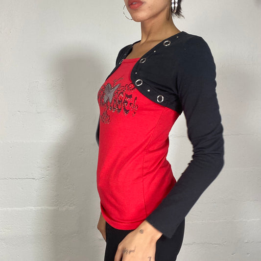 Vintage 2000's Downtown Girl Red and Black „Princess“ Top with layered Bolero Sleeves (S)
