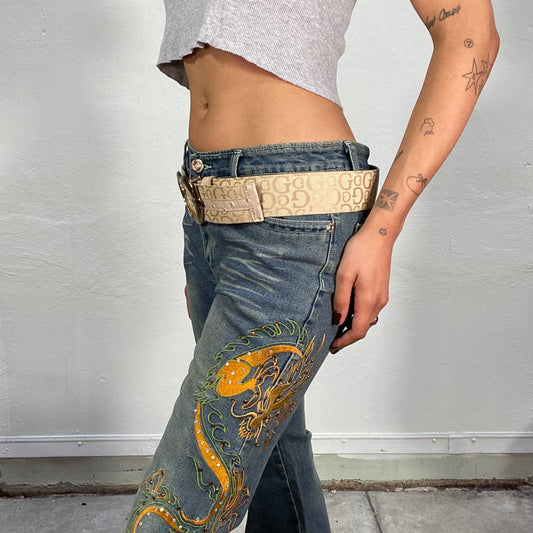 Vintage 2000's Guess Downtown Girl Gold Belt with Logo Buckle Detail