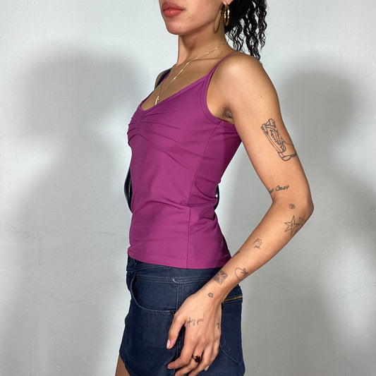 Vintage 90's Classic Purple V-Neck Top with Stitched Stripes on the Chest (S)