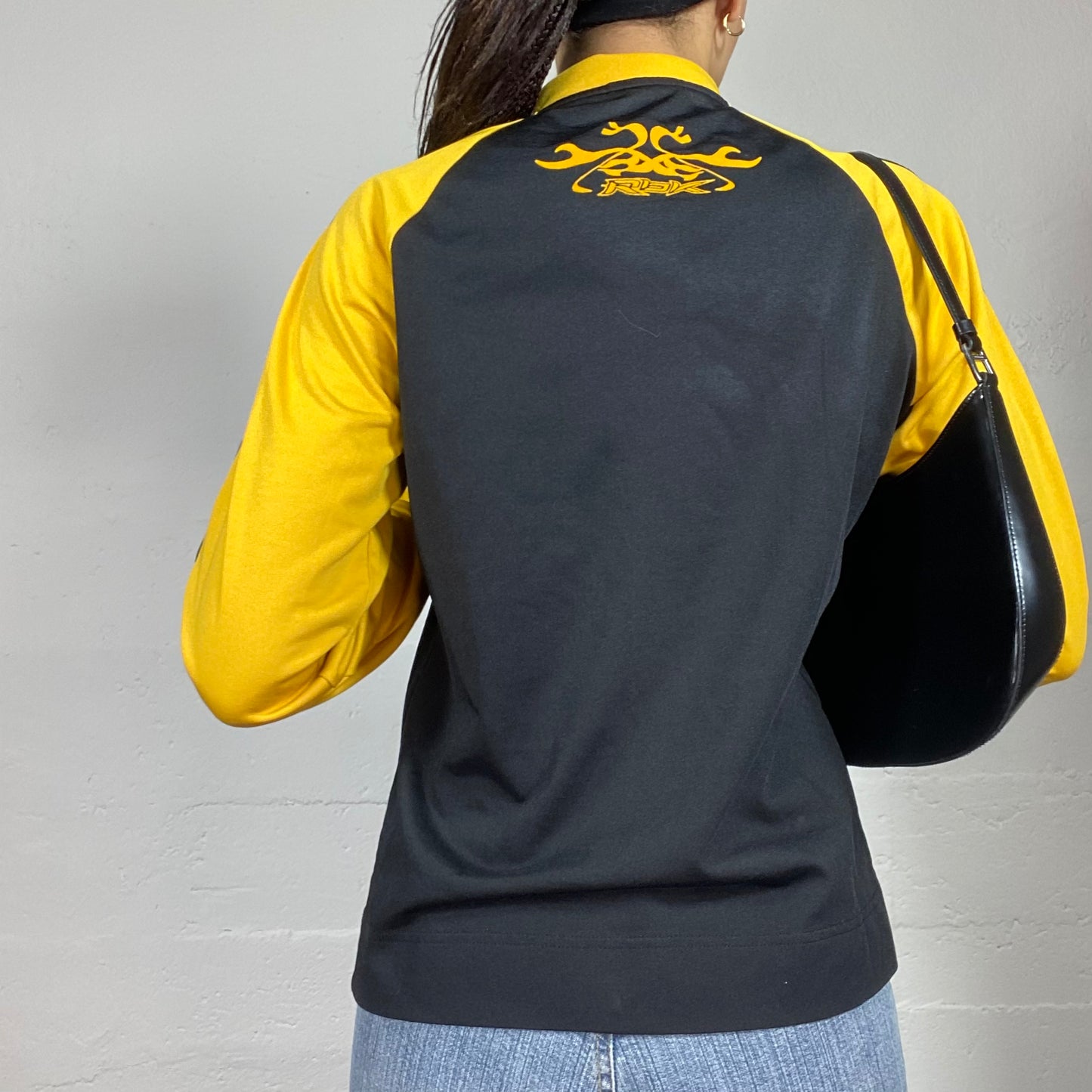 Vintage 90's Reebok Sporty Girl Black and Yellow Zip Up Jacket (M)