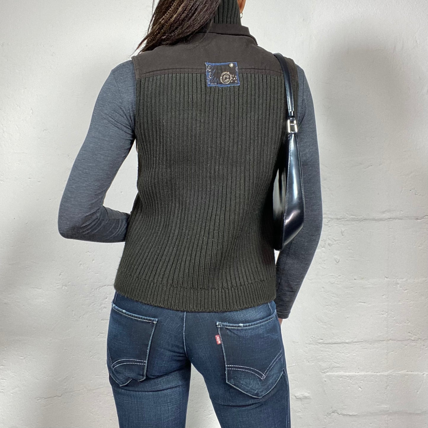 Vintage 2000's Fairy Brown Vest with Knitted Turtleneck and Pockets Detail (S)