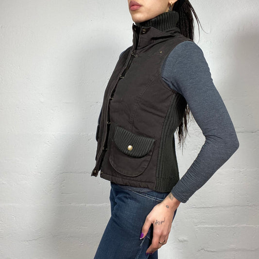 Vintage 2000's Fairy Brown Vest with Knitted Turtleneck and Pockets Detail (S)