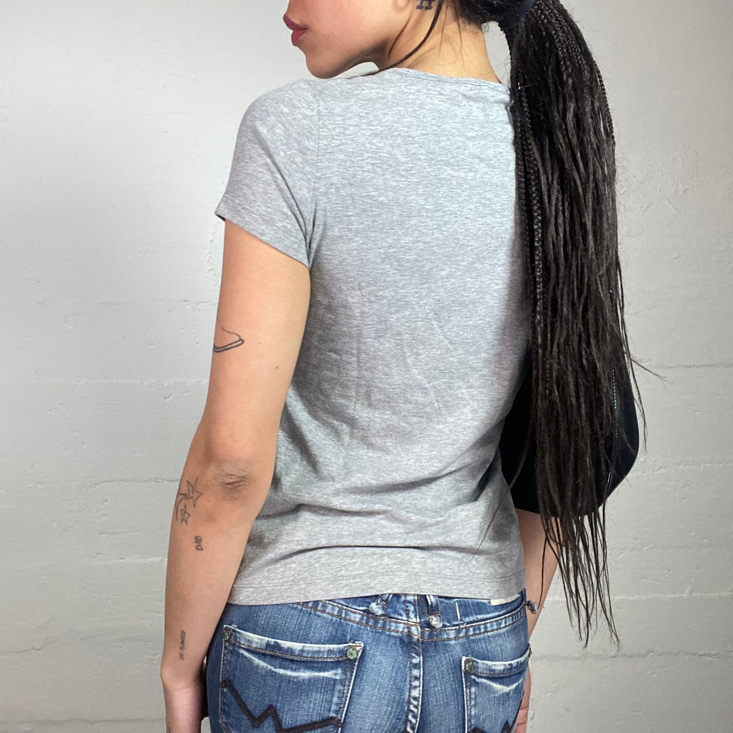 Vintage 2000's Pepe Jeans Downtown Girl Grey Top with Strass Brand Print Detail (S)
