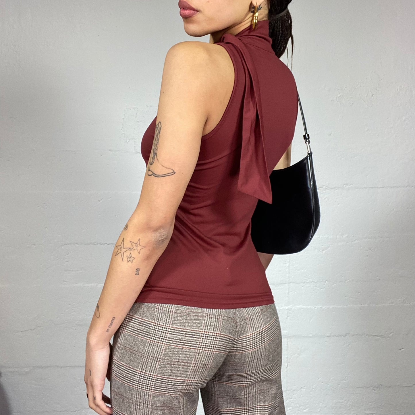 Vintage 2000's Model Off Duty Brown Top with Attached Scarf Detail (S/M)